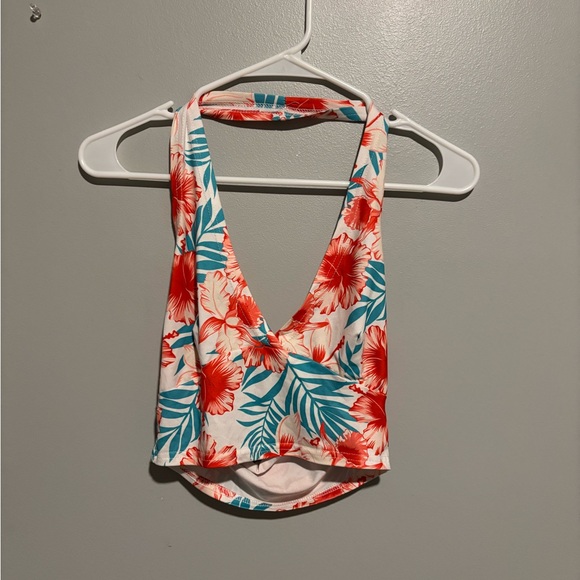 Tops - Floral Halter Top - Red and Blue